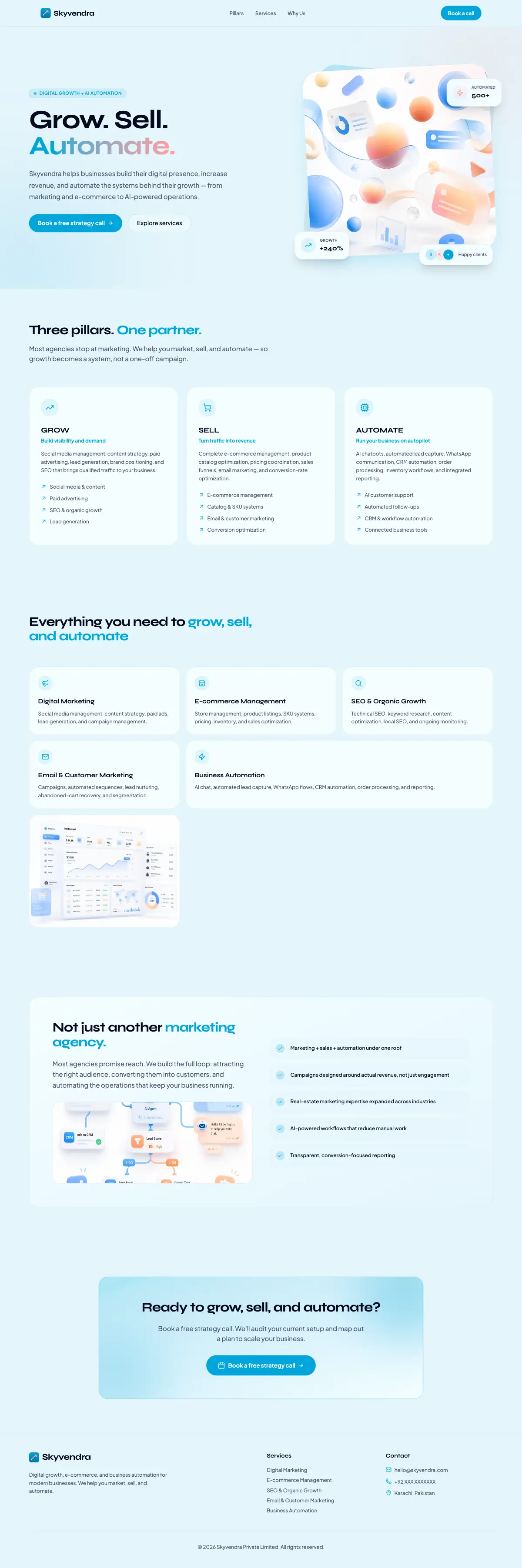 The full Skyvendra homepage